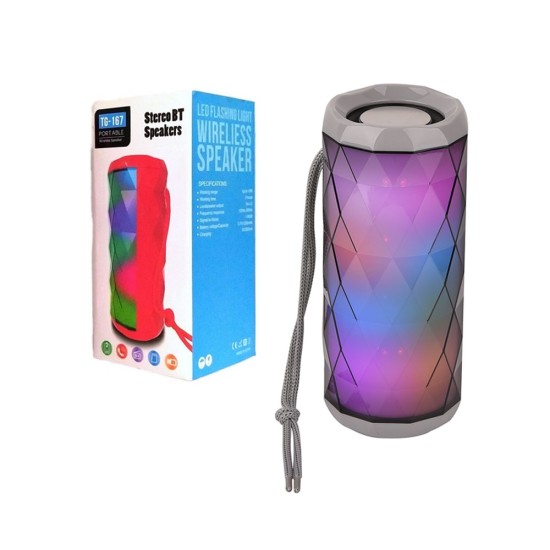 T&G WIRELESS BLUETOOTH SPEAKER TG-167 FM/TF/U DISK/MICROSD/USB/AUX WITH RGB COLORFUL LIGHT SILVER